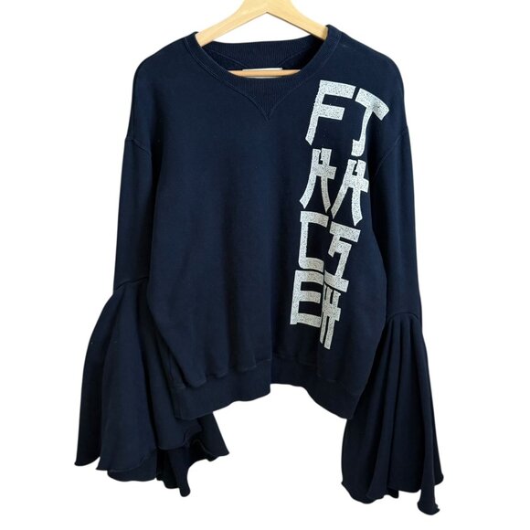 Facetasm Graphic Flare Sleeve Sweatshirt Navy Size 2 Medium Streetwear Designer - Picture 1 of 7